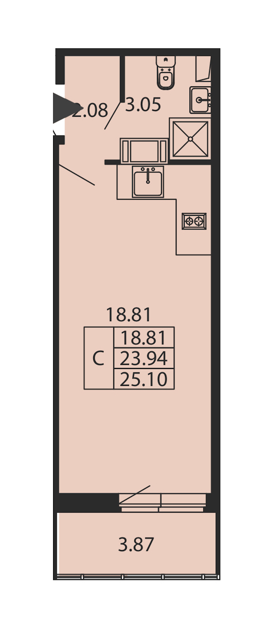 Квартира студия 23.94 м², 2/12 эт., ЖК «Полис ЛАВрики»